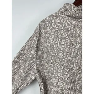 Zara Tan Jacquard Floral Pleated Long Sleeve High Neck Blouse Size‎ L thumbnail 4