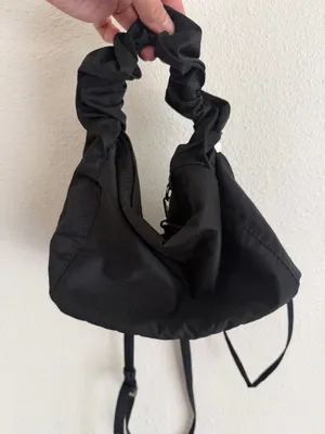 Black nylon shoulder bag with adjustable straps thumbnail 6