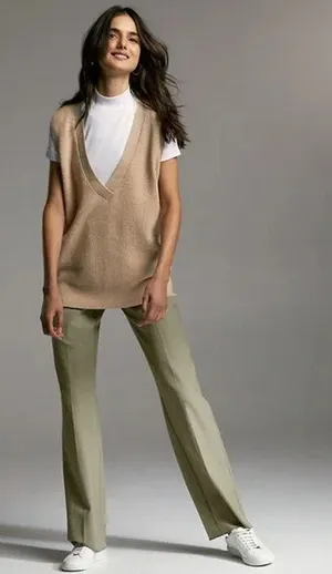 NEW Aritzia Babaton Sidney Tan Wool Cashmere Deep V Sweater Vest Top Size XXS thumbnail 1