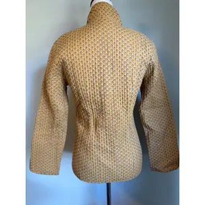 Mustard Yellow Floral Quilted Cotton Jacket S whimsi dainty Festival cottage thumbnail 4