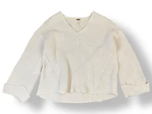 Free People White La Brea V-Neck Sweater Size Medium Boho, Neutral, Lagenlook‎ thumbnail 1