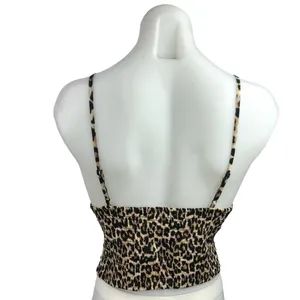 H&M Beige Black Leopard High Neck Sleeveless Smocked Crop Tank Top Size Ma thumbnail 2