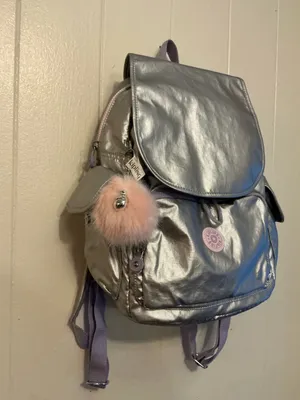 NWT Kipling city pack Metallic Backpack Purple Straps Monkey Zip Pockets Bag thumbnail 3