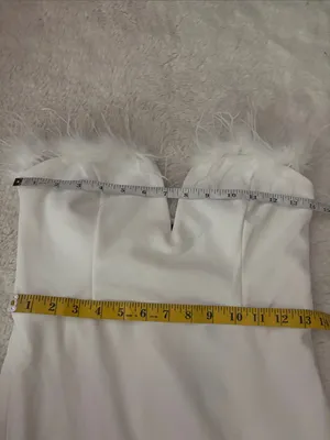 Lulus Extraordinary Glam White Feather Strapless Mermaid Maxi Dress size Medium thumbnail 6