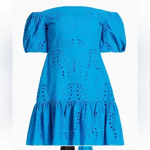 Milly Blue Eyelet Off-Shoulder Dress thumbnail 2