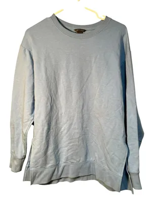 Eddie Bauer Women's Size Small Crewneck Sweatshirt‎ Light Blue Slit Sides Fleece thumbnail 1