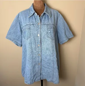 Venezia Jeans Denim Button Down Shirt Women 18 20 Top Blouse 90s Western Cowgirl thumbnail 1