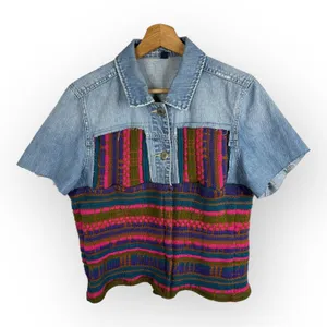 Vintage Womens size XL Handmade Reworked Denim Jean Knit Cardigan Jacket thumbnail 1