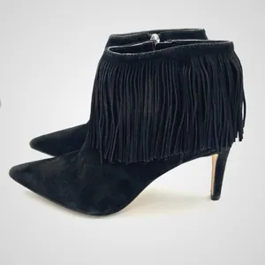Sam Edelman Ankle Boots Women's Suede Fringe Pointed Stiletto Western Black Sz 7 thumbnail 2