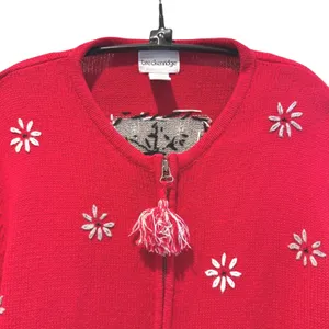 Breckenridge VTG Red Snowflake‎ Zipper Tassel Ugly Christmas Sweater Women Large thumbnail 2