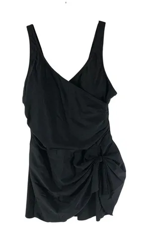 Halara Black Sleeveless Ruched Faux Wrap Mini Dress With Tie Detail Size L thumbnail 1