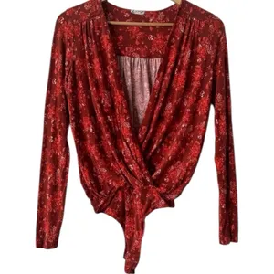 Free People Everything’s Rosy Red Long Sleeve Bodysuit Size L thumbnail 2