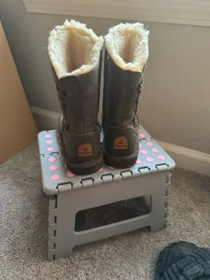 Bear Paw Grey/Brown Fur Lined Boots Braided Accent Size 7 thumbnail 3