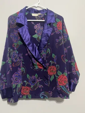 Victorias Secret SleepShirt Womens S Satin Gold Label Floral Paisley Purple thumbnail 1