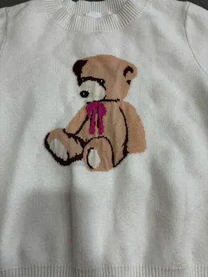 White Teddy Graphic Short-Sleeve Sweater Top thumbnail 2