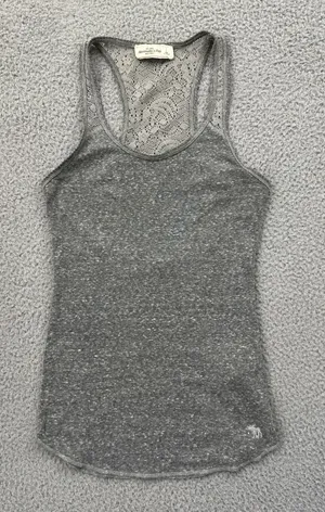 Y2K Abercrombie & Fitch Tank Top Gray Crochet Racerback Retro Women's Small thumbnail 1