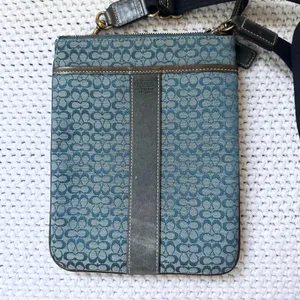 Coach Blue Vintage Y2K Canvas Leather Signature CC Slim Crossbody Swing Pack Bag thumbnail 2
