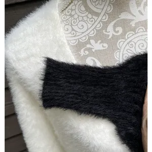 Black White Colorblock Fuzzy Cardigan Sweater Size XL Oversized Drop Shoulder thumbnail 10