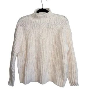 Aerie Ivory White Cable Knit Sweater Mock Turtleneck Wool Cozy thumbnail 1