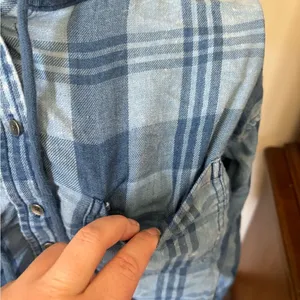 American Eagle Outfitters Blue Plaid Button Down Hooded Top Size XS thumbnail 3