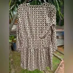 Loft by Ann Taylor Geometric‎ Floral Long Sleeve Mini Dress Brown Pink Retro thumbnail 5