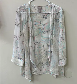 Chico's Multicolor Paisley Sheer Waterfall Front Shrug Cardigan Sz 2 US L thumbnail 1