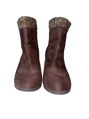 Shoedazzle Dark Brown Faux Suede Ankle Booties with Knit Cuff thumbnail 3