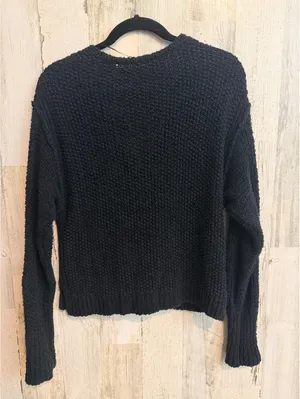 Free People Women’s XS Black Wrap Tie Front Chunky Knit Cropped Sweater thumbnail 8