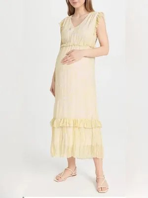 Hatch Maternity the Luna yellow lilac tiered hem ruffled trim midi dress women M thumbnail 2