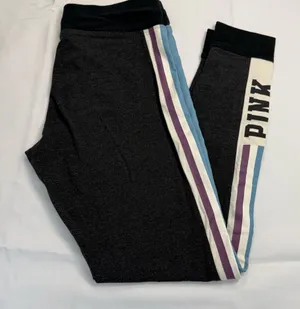 Victoria's Secret Black and Pink Track Pants with Stripe Design thumbnail 1