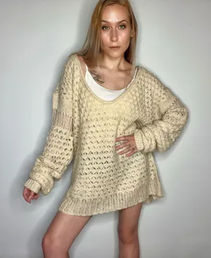 Free People Knit Cream Sweater thumbnail 2