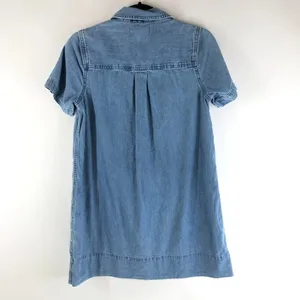 Madewell Denim Short-Sleeve Popover Shirtdress Mini Collar Pockets Blue XS thumbnail 3