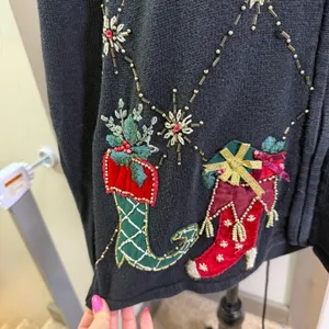 Vintage Tiara Holiday Christmas Zip Up Sweater Cardigan Ugly Sweater Holiday S thumbnail 2