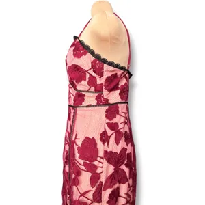 Lulus Alluring Dream Burgundy Floral Mesh Lace Trumpet Midi Dress Large Romantic thumbnail 6