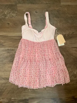 NWT! Popflex Target X Blogilates Sweetheart Babydoll Dress Gingham/Floral Size Small thumbnail 4