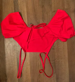 Red Off The Shoulder Cropped Shirt thumbnail 1