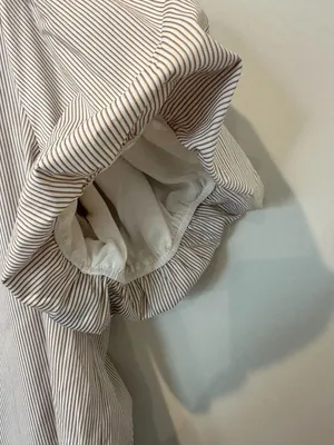 Modern Works Blouse Size L Beige Striped Puff Sleeve Button Front Shirt thumbnail 5