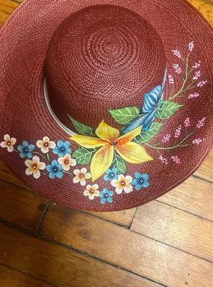 Genuine Hand Painted Floral Wide Brim Panama Hat 100% Paja Toquilla thumbnail 4