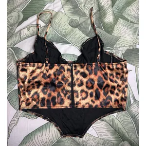 AKIRA Leopard Print Satin Lace Corset Cami Top Plunge Neck Size XL thumbnail 5