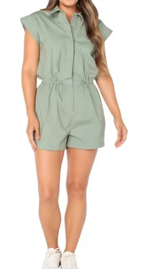 Celebrity Pink Sage Utility Drawstring Romper thumbnail 1