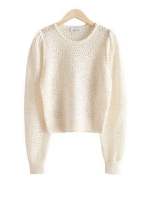 & Other Stories Ivory Crochet Knit Wool Sweater Size XS thumbnail 1