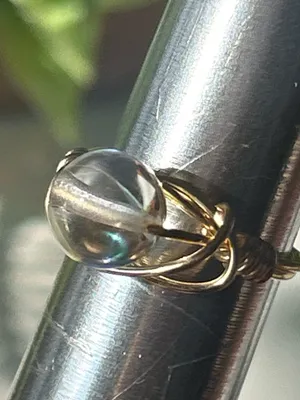 Handmade 💍 Handcrafted Gold-Tone Copper Wire Wrapped Aura Quartz Crystal Ring - size 5 thumbnail 2