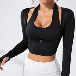 SHEIN Black Cut-Out Bodysuit Crop Top w/Front Belt-Size L thumbnail 1