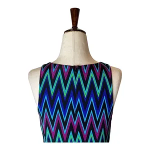 Amanda Uprichard Blue Chevron Print Silk‎ Sleeveless Fit And Flare Mini Dress XS thumbnail 4