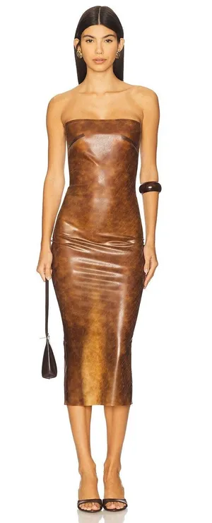 Miaou Lila Midi Dress Leopard Natural Latex Strapless Semi Sheer S NWT $495 thumbnail 1
