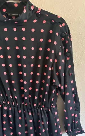 Zara Basic Pink Polka Dot Mock Neck Romper Dress - Women's Size M thumbnail 2