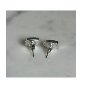 Square Turquoise Tone Stud Earrings Silver Tone Minimalist 8mm thumbnail 4