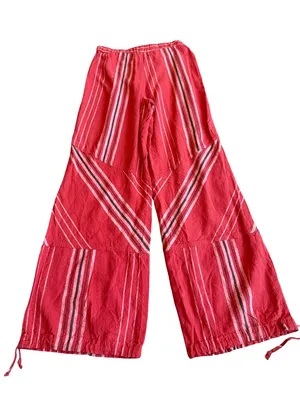 Urban Outfitters Red Striped Wide Leg Linen Pants Cargo Bohemian X-Small Women's thumbnail 8