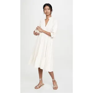Amanda Uprichard Saffron Dress 3/4 Sleeve Ruffle Tiered Midi white xs‎ thumbnail 2