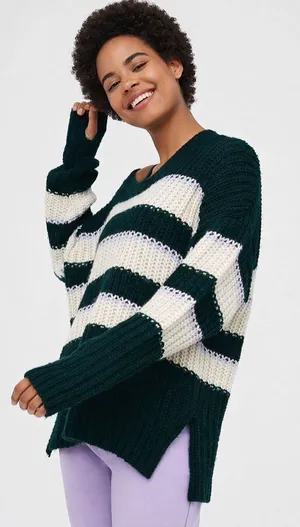 Aerie Offline Bundle Up Striped Rib Chunky Knit Sweater thumbnail 1